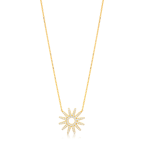 Sun Design CZ Stone Wholesale Jewelry Silver Charm Necklace