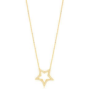 Hollow Star Design CZ Stone Wholesale Silver Charm Necklace