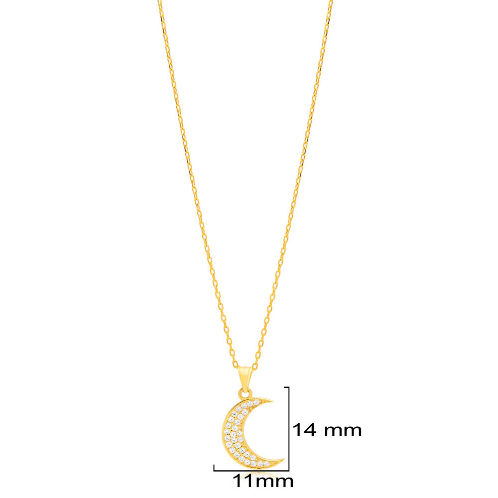 Elegant Moon Design CZ Stone Silver Charm Necklace Jewelry