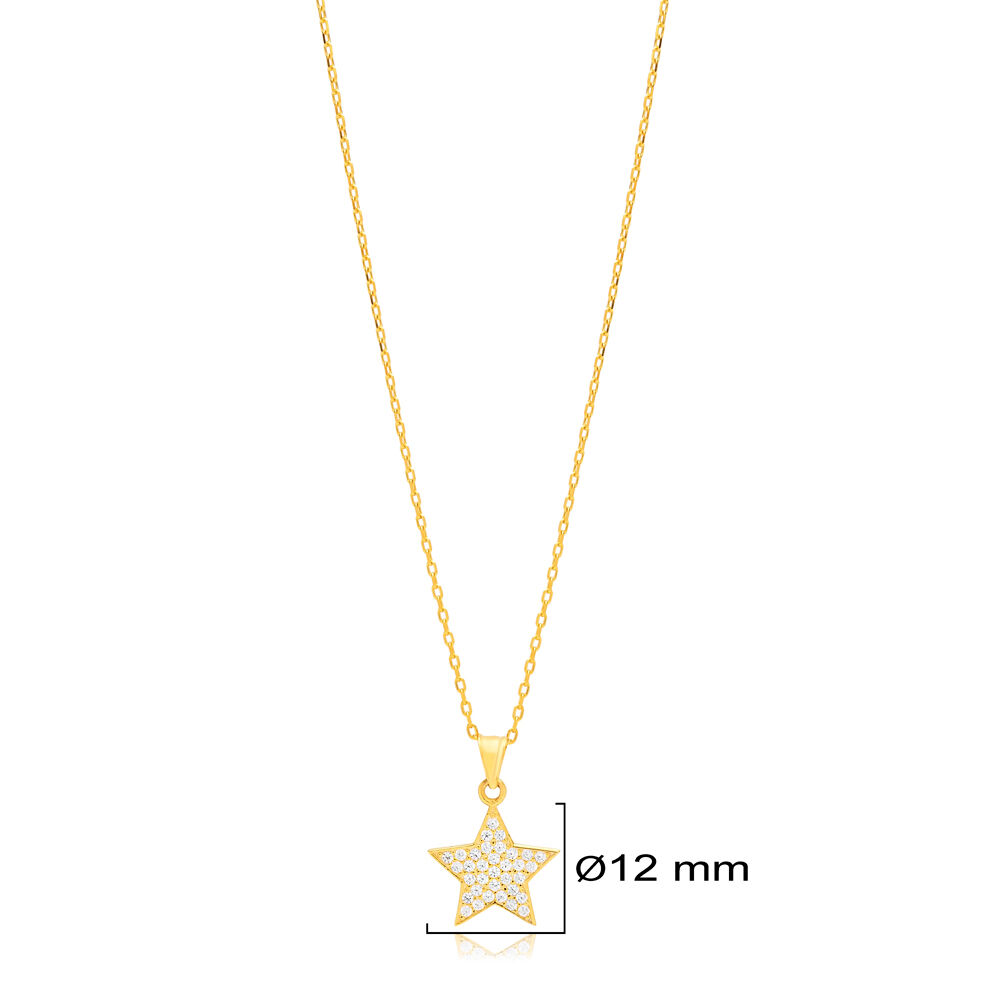 Minimalist Star Design CZ Stone Silver Charm Necklace Pendant