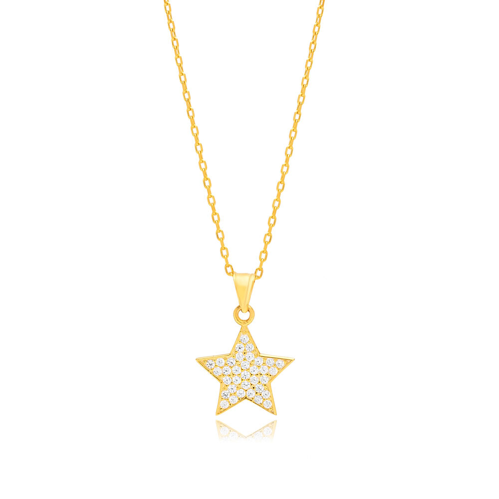 Minimalist Star Design CZ Stone Silver Charm Necklace Pendant