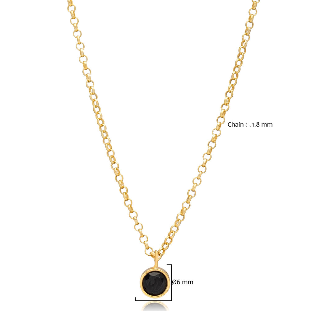Minimalist Black Round CZ Stone Silver Charm Necklace Pendant