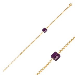 Purple Square Design Charm Bracelet Turkish Silver Jewelry