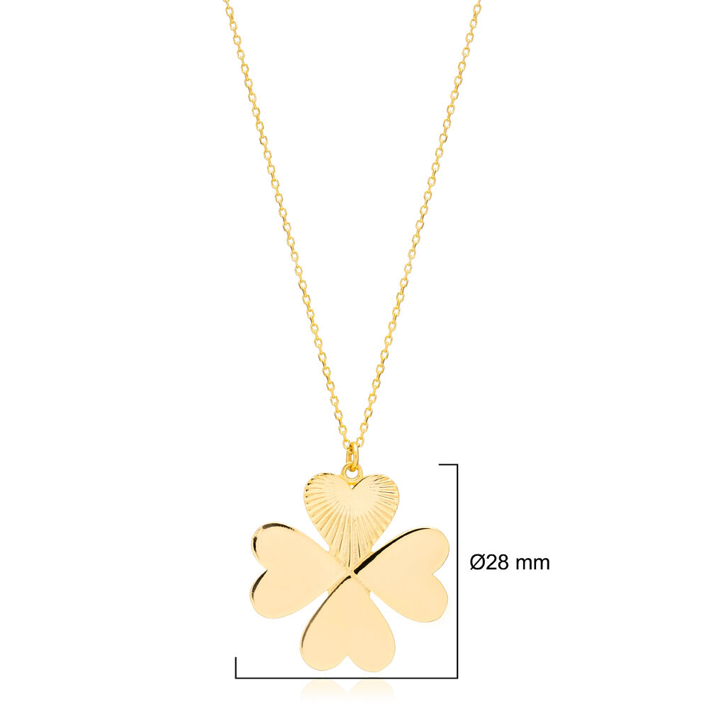 Four Leaf Clover Design Plain Silver Charm Pendant Necklace