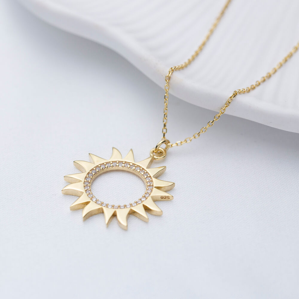 Sun Design Hollow Silver Charm Pendant Necklace Silver Jewelry