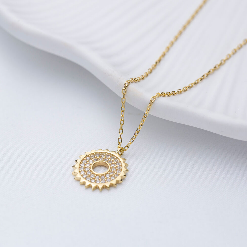 Sun Shape Charm Pendant Handmade Sterling Silver Necklace