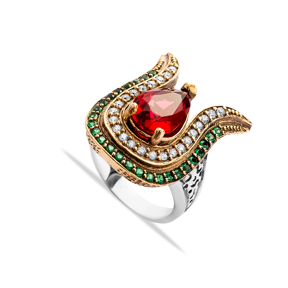 Tulip Design Ruby CZ Wholesale Silver Authentic Ring
