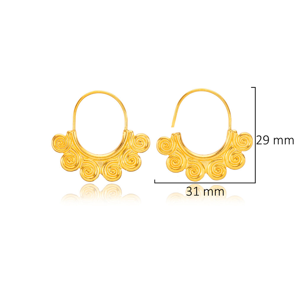 Spiral Vintage Style 22K Gold Earrings 925 Silver Jewelry