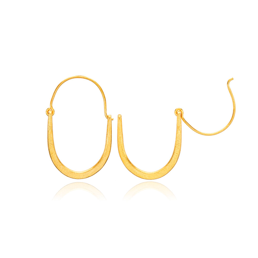 Plain Oval Shape Hoop Earrings 22K Gold Silver Jewelry