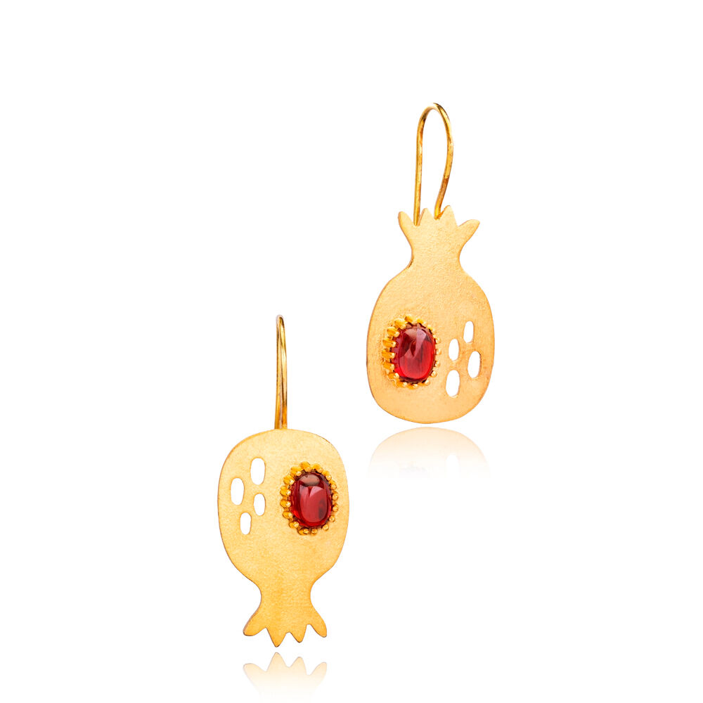 Pomegranate Design Hook Earrings 22K Gold Silver Jewelry