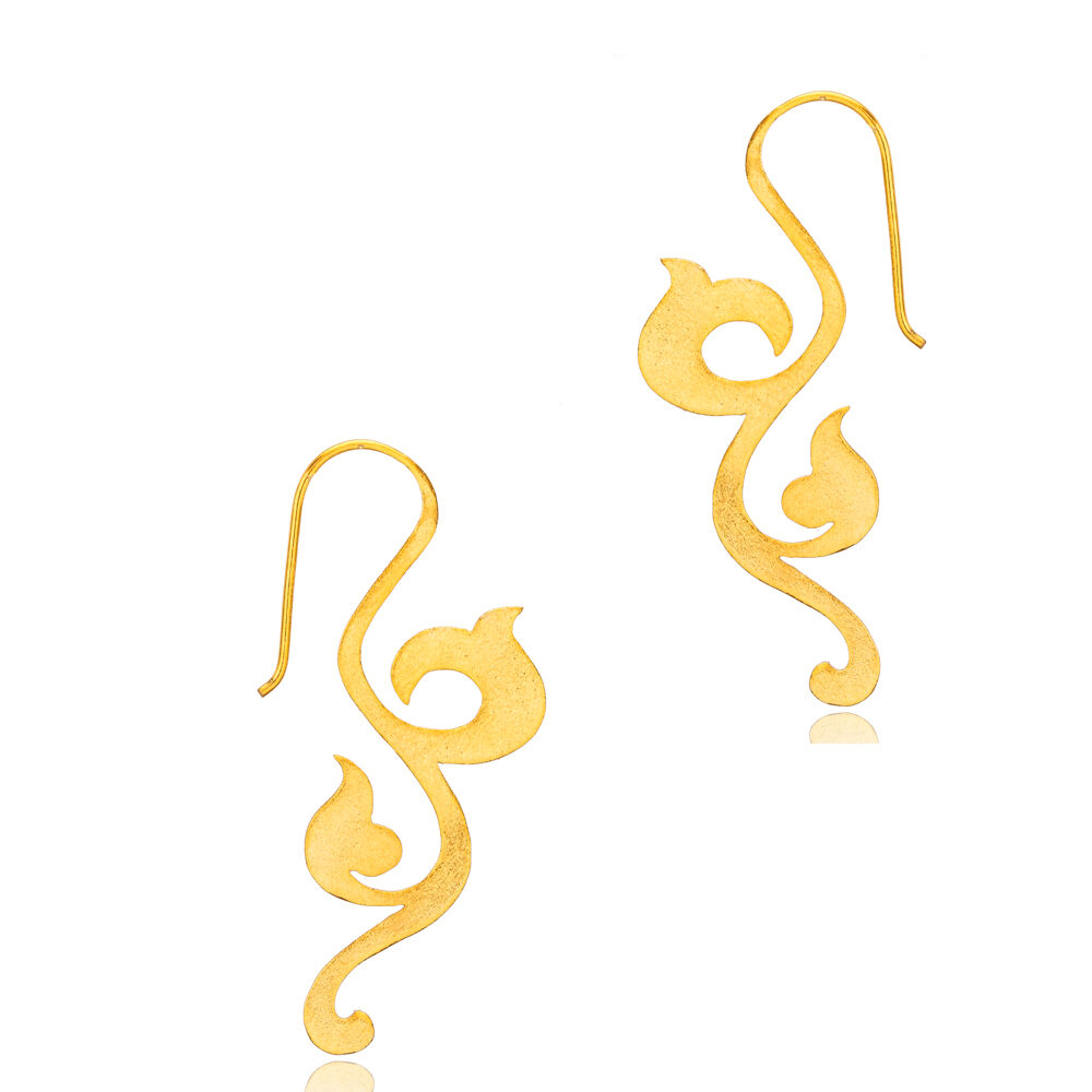 Unique Pattern Plain 22K Gold Silver Jewelry Hook Earrings