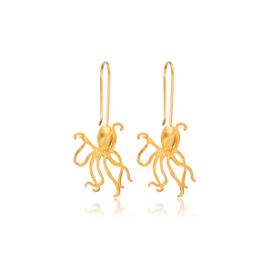 Octopus Design Plain 22K Gold Silver Jewelry Hook Earrings