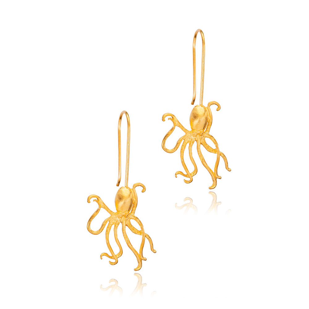Octopus Design Plain 22K Gold Silver Jewelry Hook Earrings