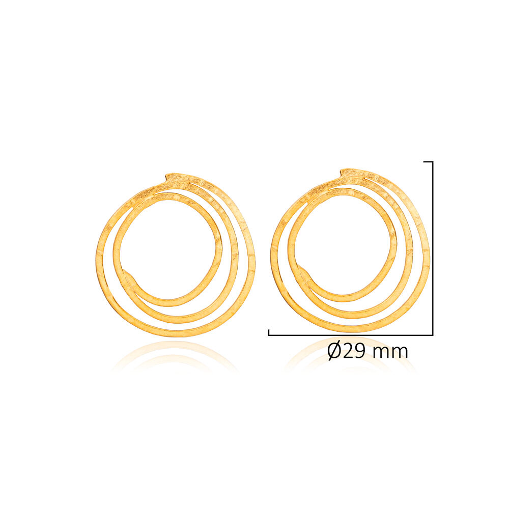 Spiral Design Plain Stud Earrings 22K Gold Silver Jewelry