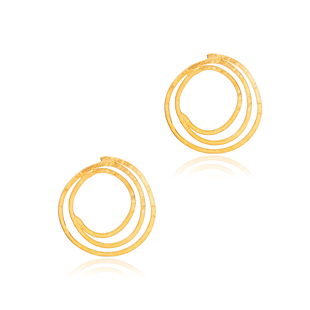 Spiral Design Plain Stud Earrings 22K Gold Silver Jewelry