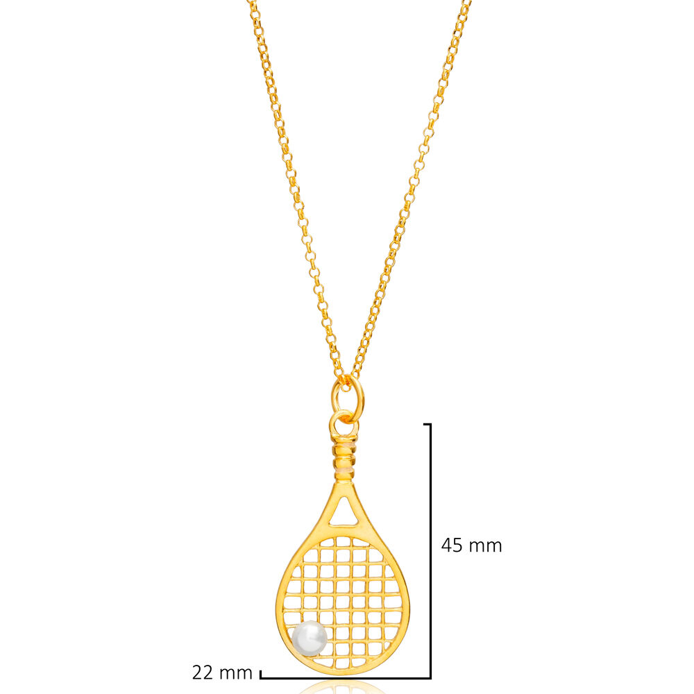 Racket Design with Pearl Vintage Silver 22K Gold Necklace