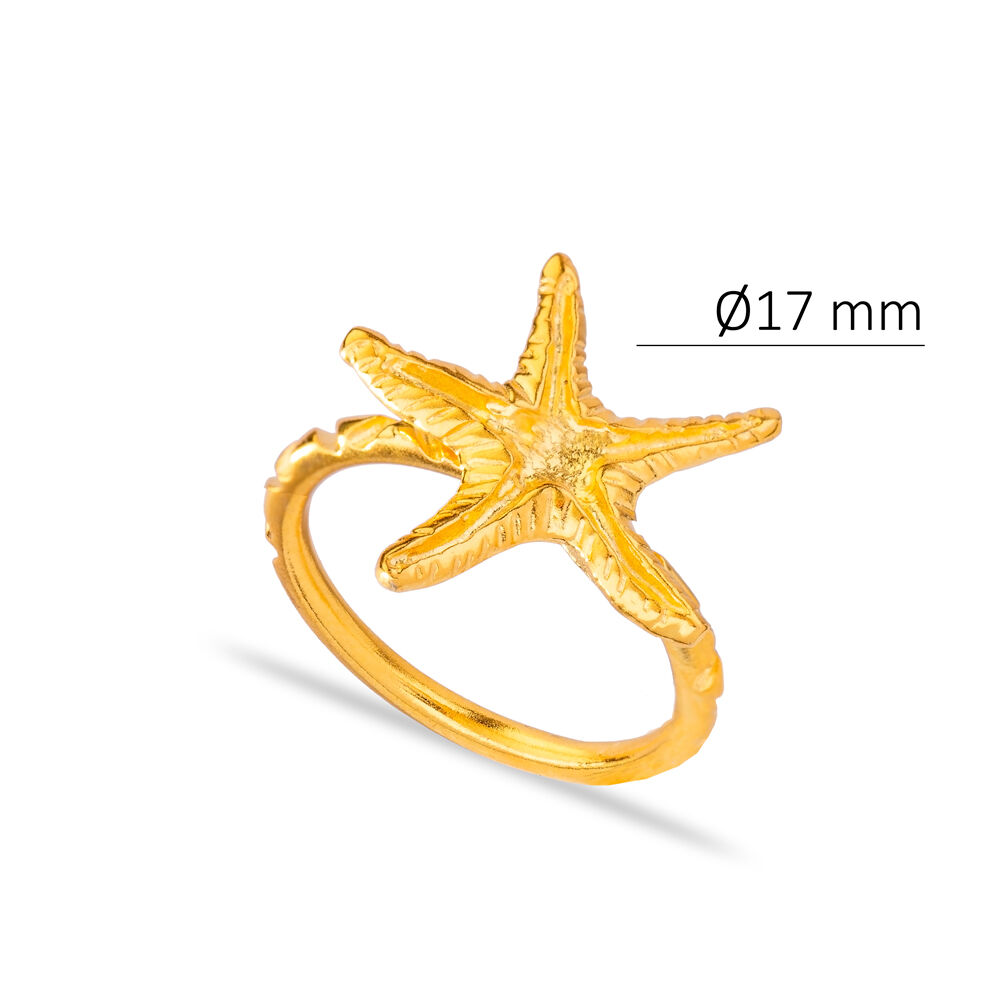 Starfish Design Plain Cute Silver 22K Gold Vintage Ring