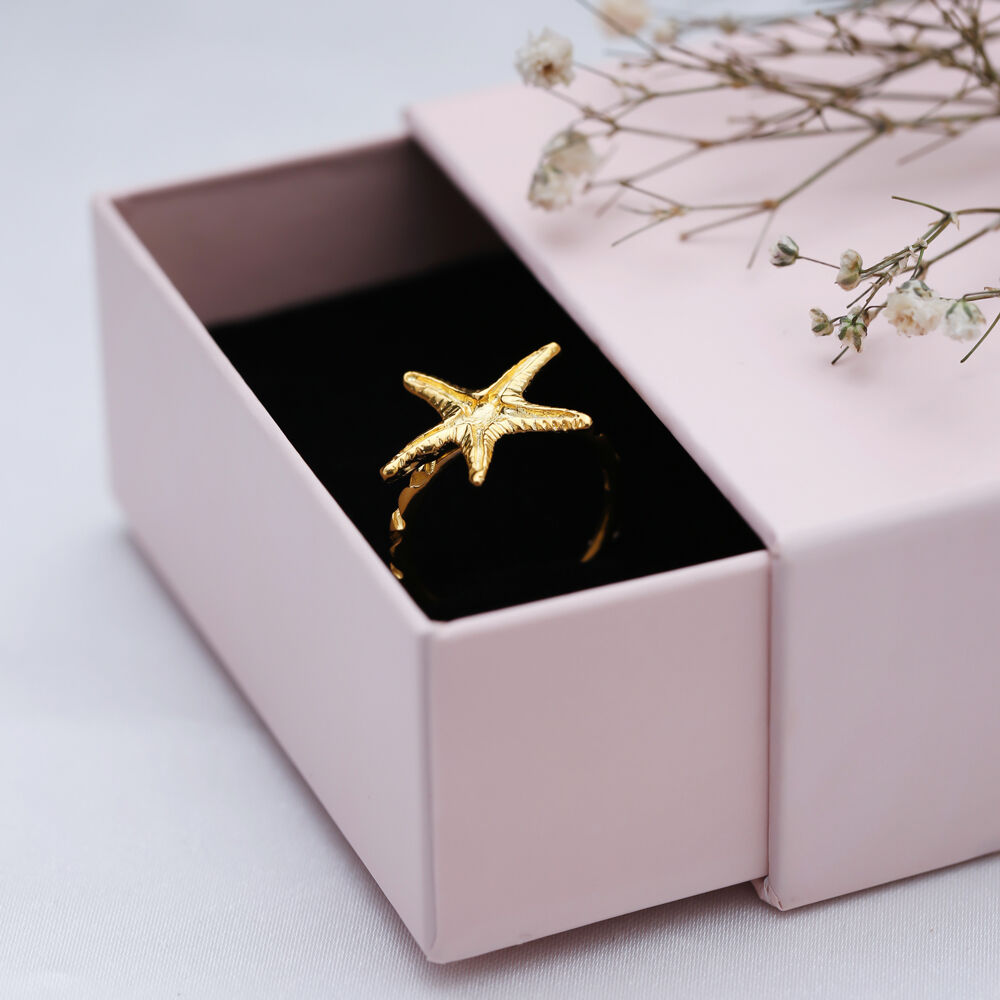 Starfish Design Plain Cute Silver 22K Gold Vintage Ring