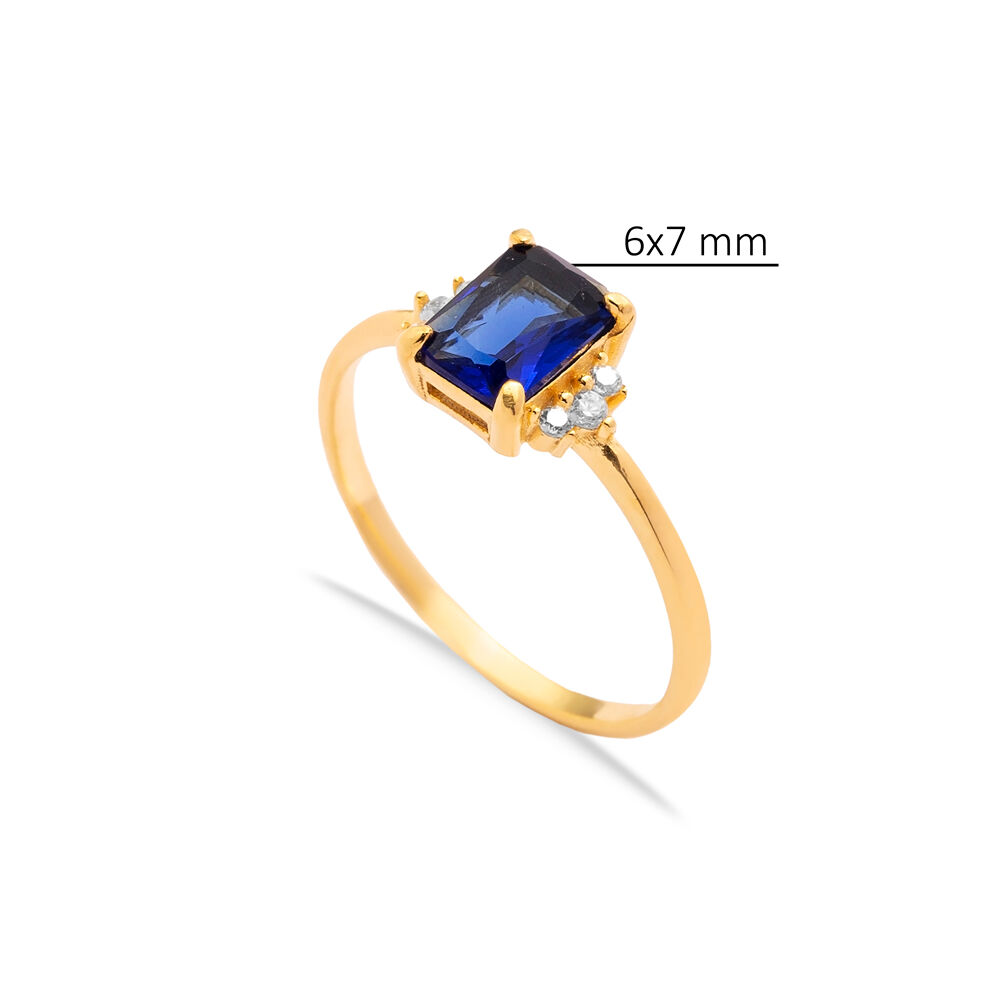 Sapphire CZ Stones Rectangle Cut Silver Cluster Women Ring
