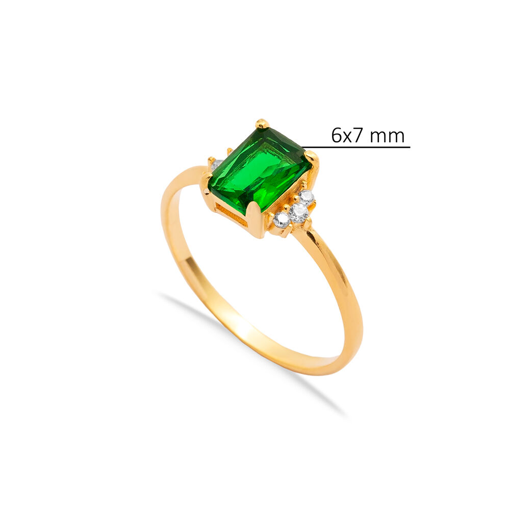 Emerald CZ Stones Rectangle Cut Silver Cluster Women Ring