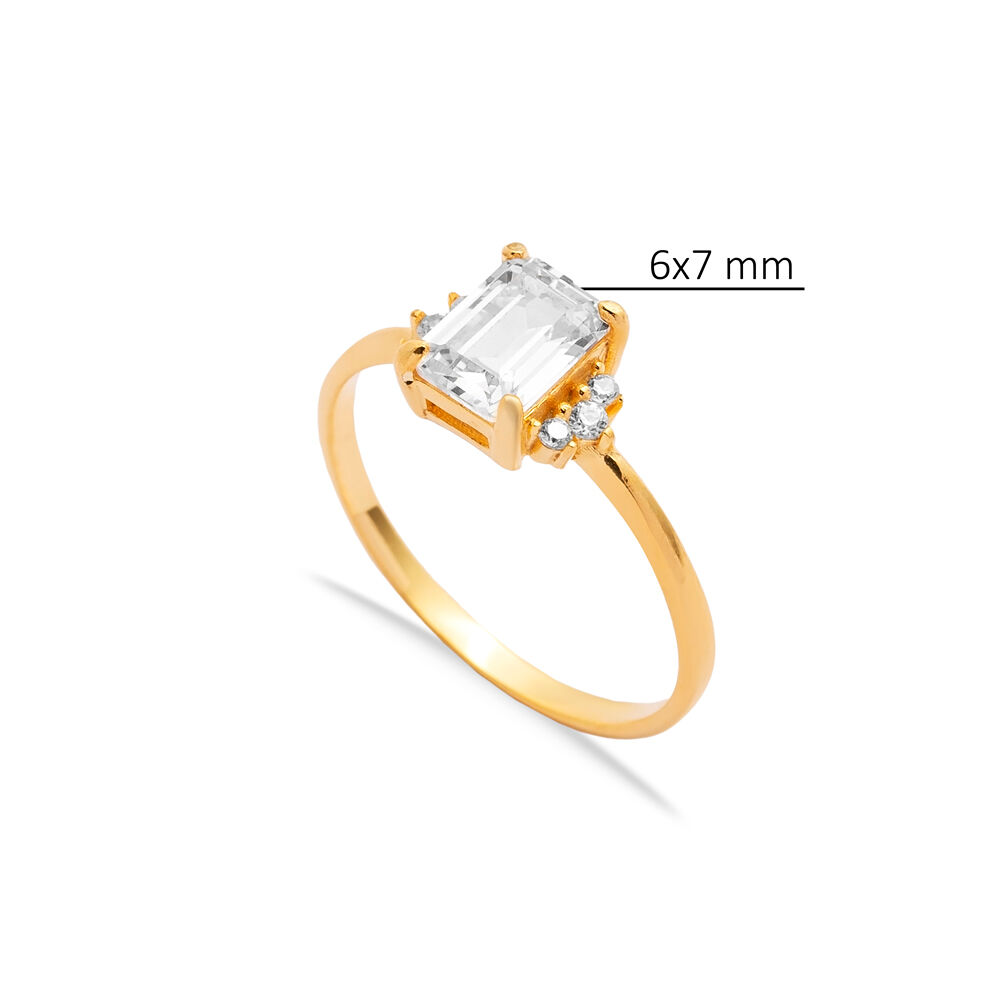 Clear Zircon Stone Rectangle Cut Wholesale 925 Silver Cluster Ring