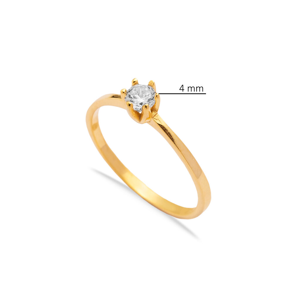 Tiny Silver Solitaire Ring Women Classic Sterling Silver Jewelry