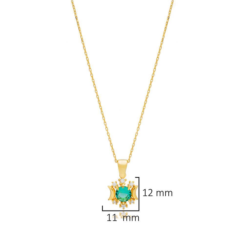 Emerald CZ Round Stones Silver Charm Necklace Pendant