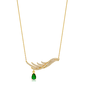 Unique Design Emerald CZ Drop Silver Charm Necklace Pendant