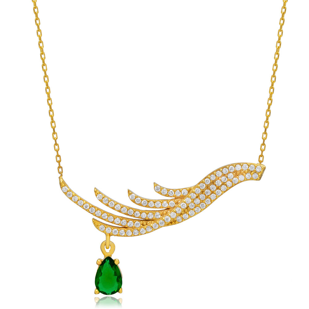 Unique Design Emerald CZ Drop Silver Charm Necklace Pendant