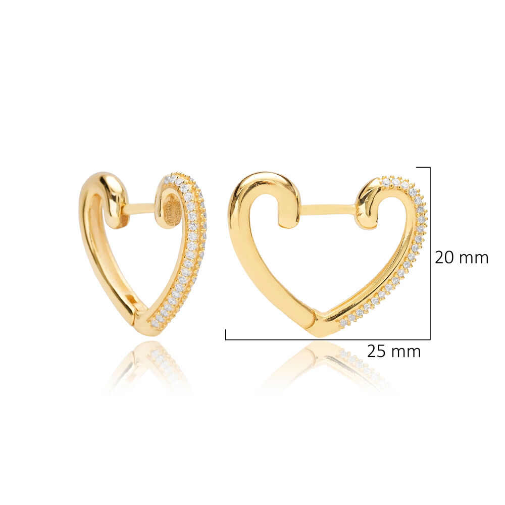 Heart Design CZ Stone Sterling Silver Hoop Earrings