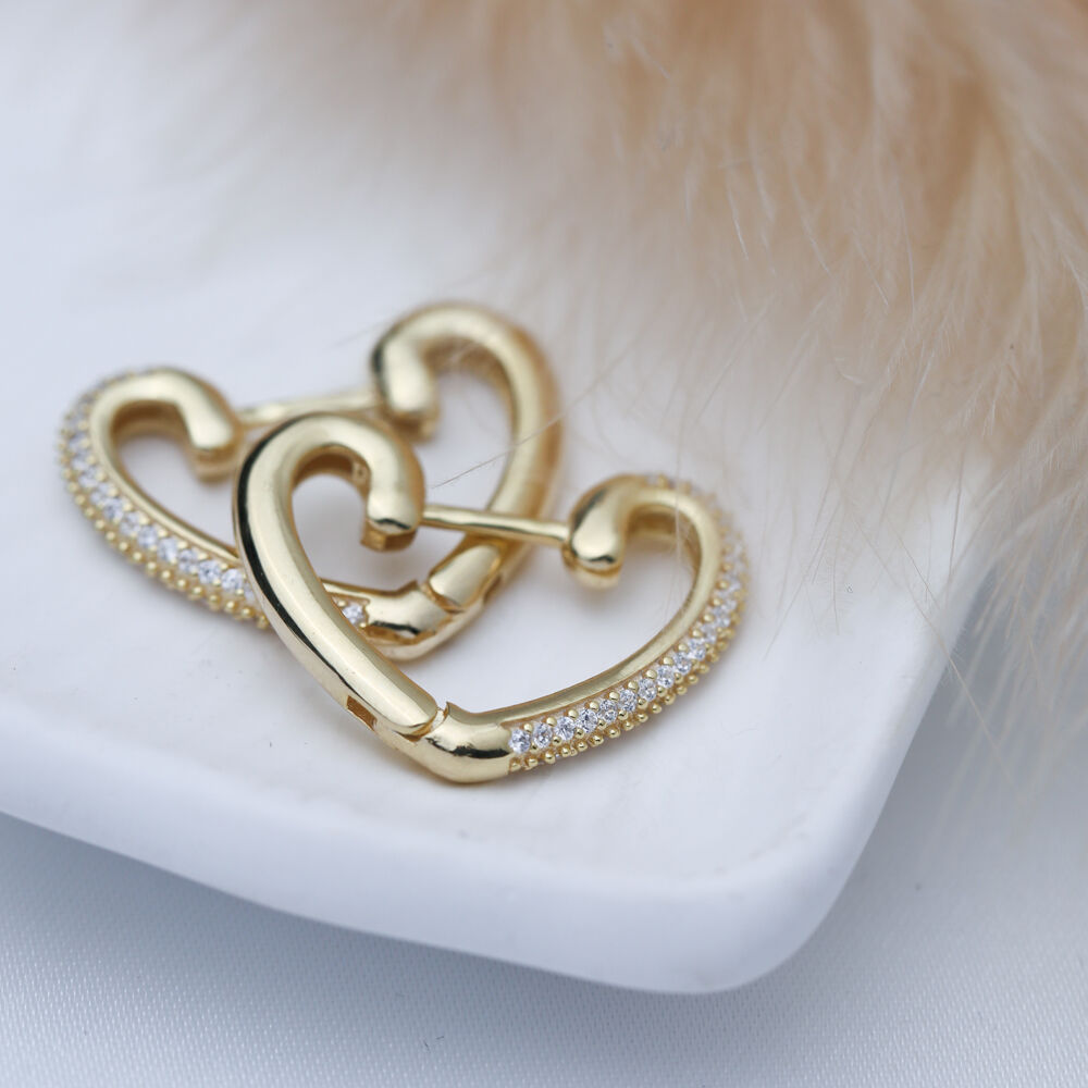 Heart Design CZ Stone Sterling Silver Hoop Earrings