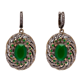 Emerald Oval CZ Authentic Turkish Dangle Earrings