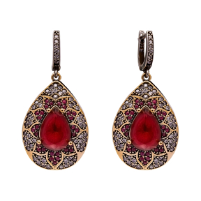 Pear Ruby CZ Authentic Turkish Dangle Earrings