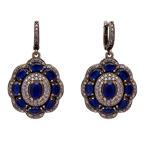 Oval Sapphire CZ Authentic Turkish Dangle Earrings
