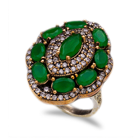 Pear Oval Emerald CZ Silver Authentic Ottoman Rings
