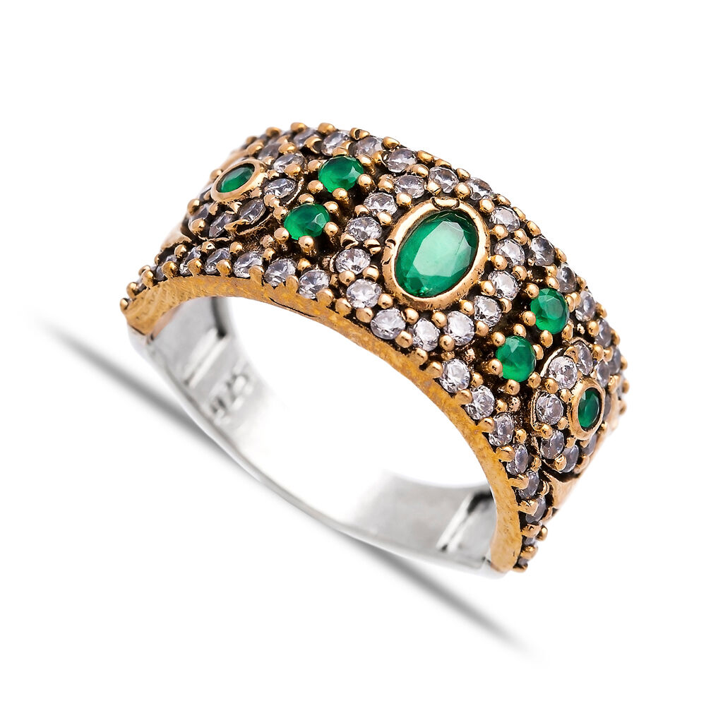 Emerald CZ Stone Wholesale Silver Band Authentic Rings