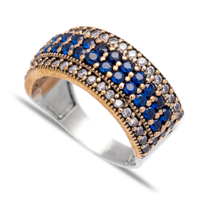Sapphire CZ Stone Turkish Silver Band Authentic Rings