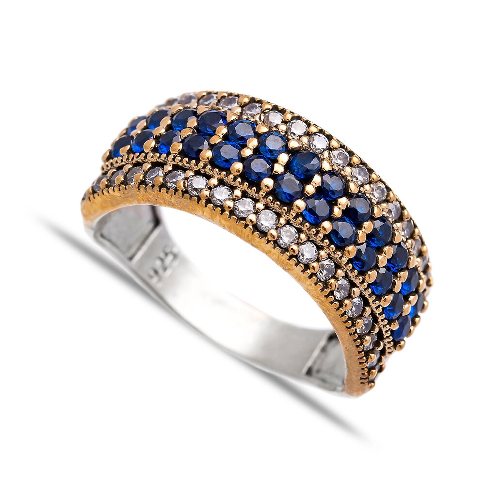 Sapphire CZ Stone Turkish Silver Band Authentic Rings