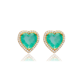 Paraiba CZ Stone Heart Design Handmade Silver Stud Earrings