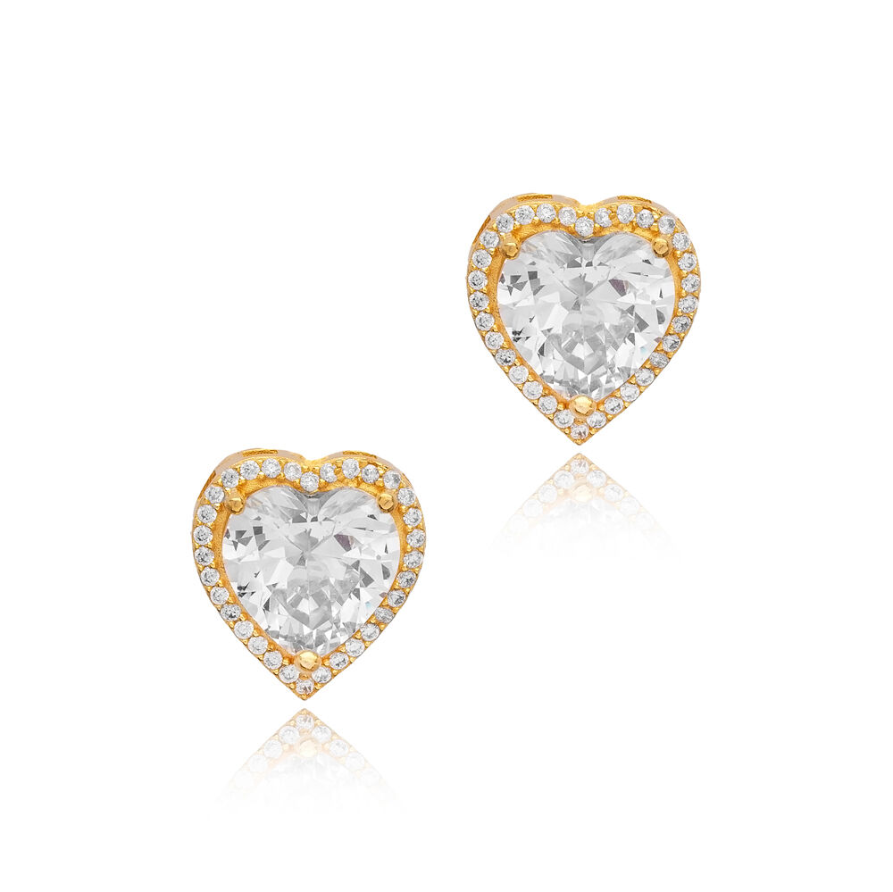 CZ Stones Heart Design Handmade Wholesale Silver Stud Earrings