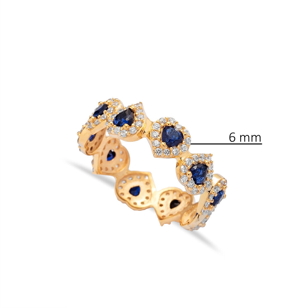 Sapphire CZ Stone Heart Shape  Sterling Silver Cluster Ring