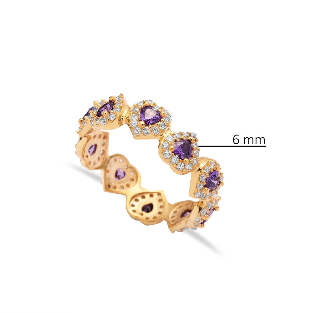 Amethyst CZ Stone Heart Design Sterling Silver Cluster Ring