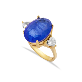 Sapphire CZ Oval Silver Cluster Women Ring