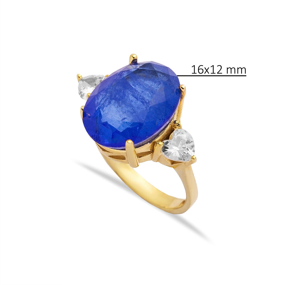 Sapphire CZ Oval Silver Cluster Women Ring