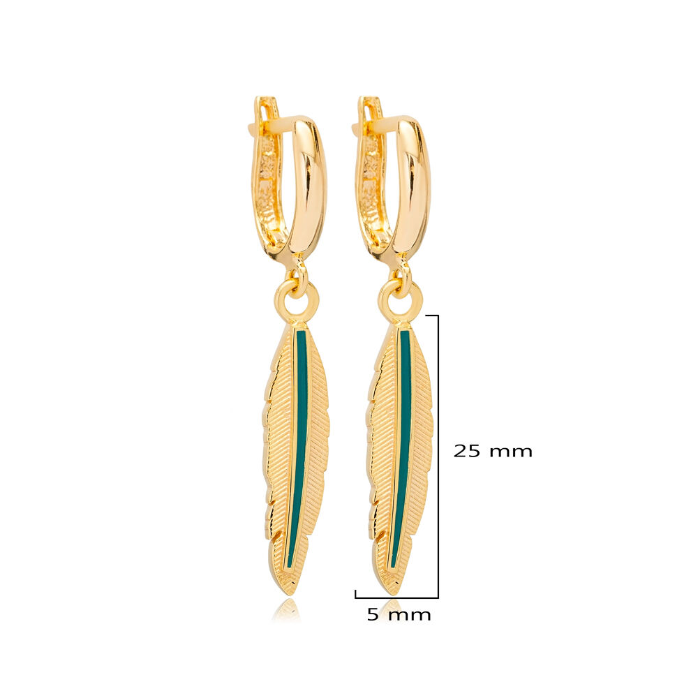 Feather Design Enamel Wholesale 925 Silver Dangle Earrings