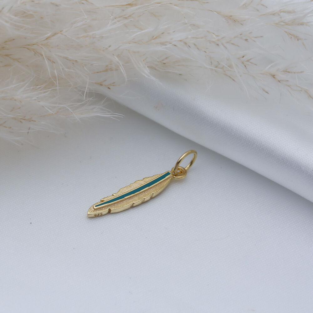 Feather Design Enamel Charm Sterling Silver Jewelry Pendant