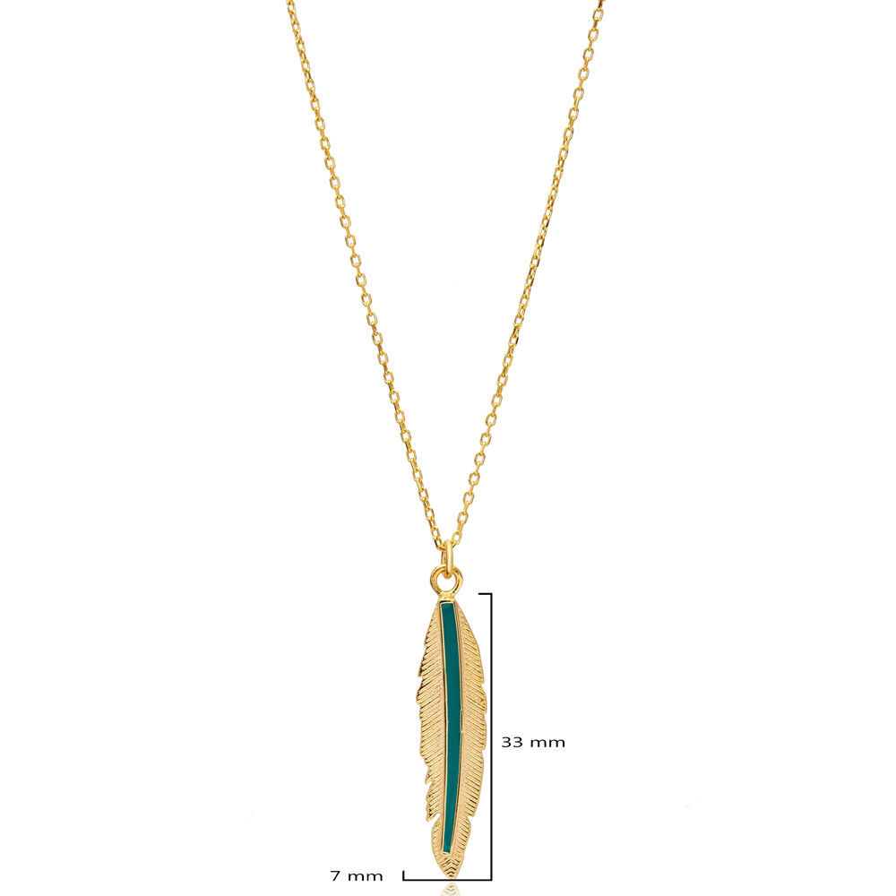 Enamel Feather Shape Charm Turkish Silver Jewelry Necklace