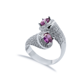 Amethyst CZ Round Stony Cluster Wholesale Adjustable Silver Ring