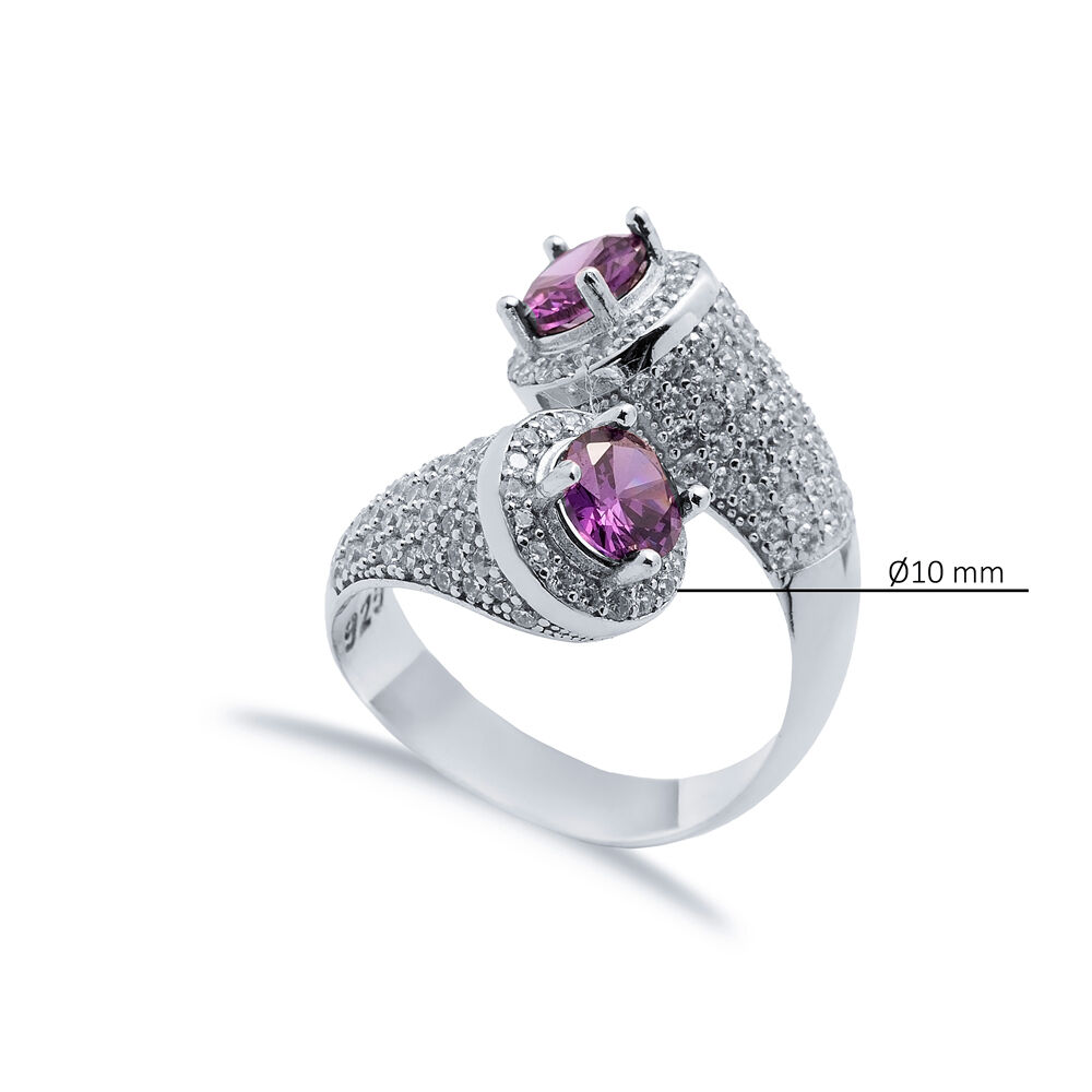 Amethyst CZ Round Stony Cluster Wholesale Adjustable Silver Ring
