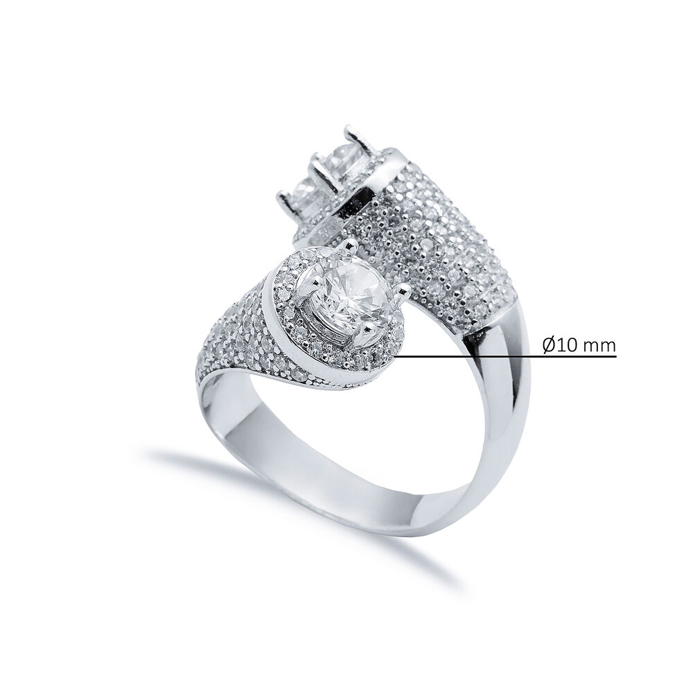 Clear Zircon Round Stony Cluster Wholesale Adjustable Silver Ring